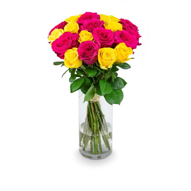 Bouquet of pink and yellow roses